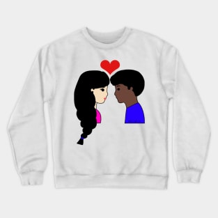 Cute Mixed Race Couple Love Cartoon Fair/Dark Crewneck Sweatshirt